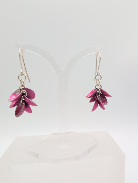 Printed aluminium cluster drop earrings
