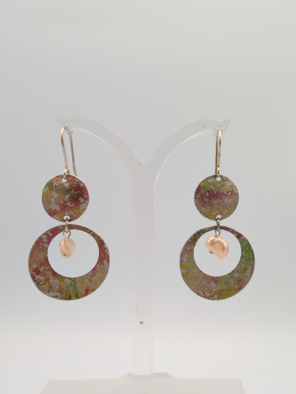 Printed aluminium double disc earrings