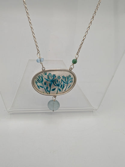 Silver & enamel agapanthus necklace