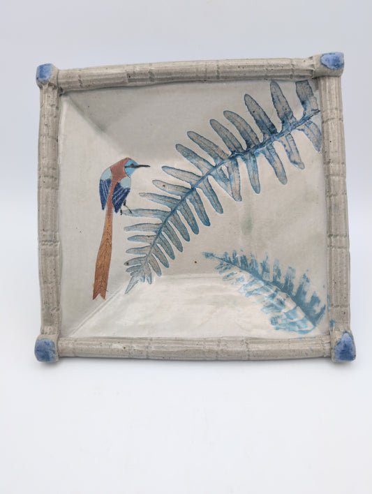 Square dish - bird and fern