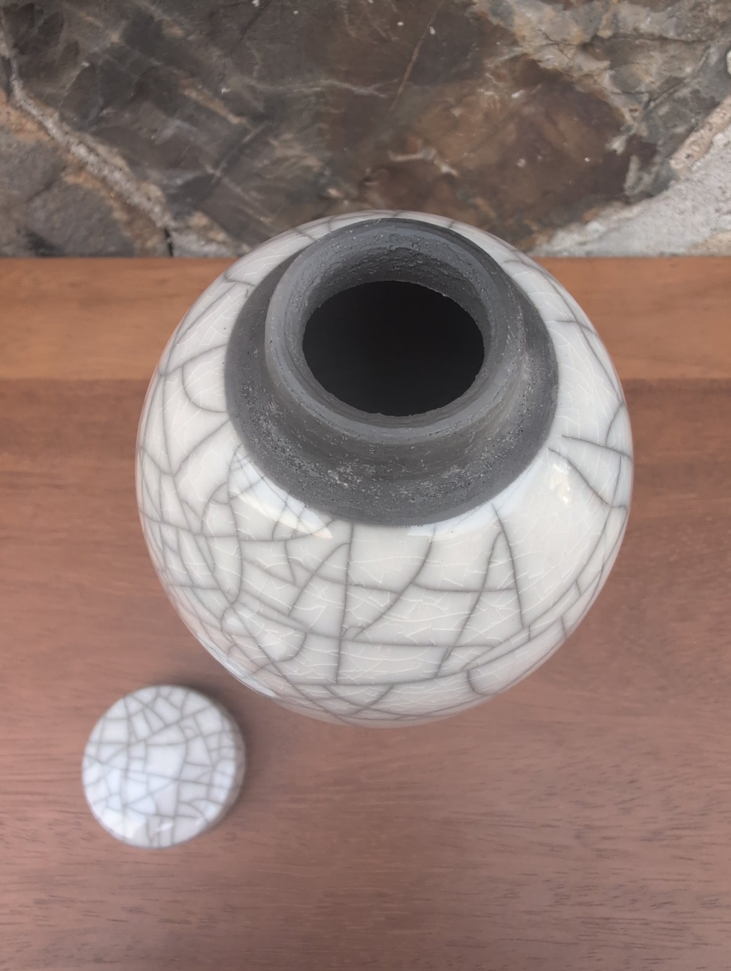 Medium raku lidded white jar