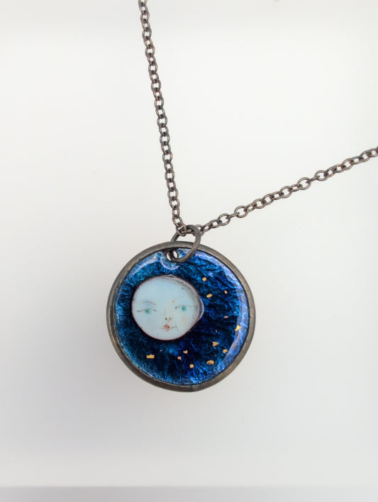 Enamel moon pendant