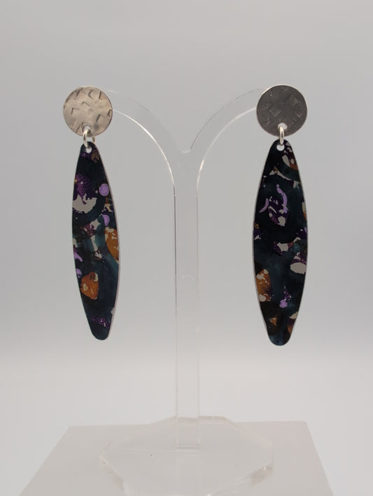 Printed aluminium feather drop silver studs