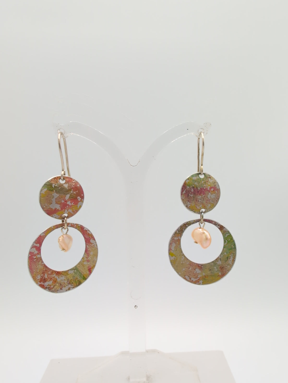 Printed aluminium double disc earrings