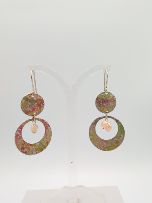 Printed aluminium double disc earrings