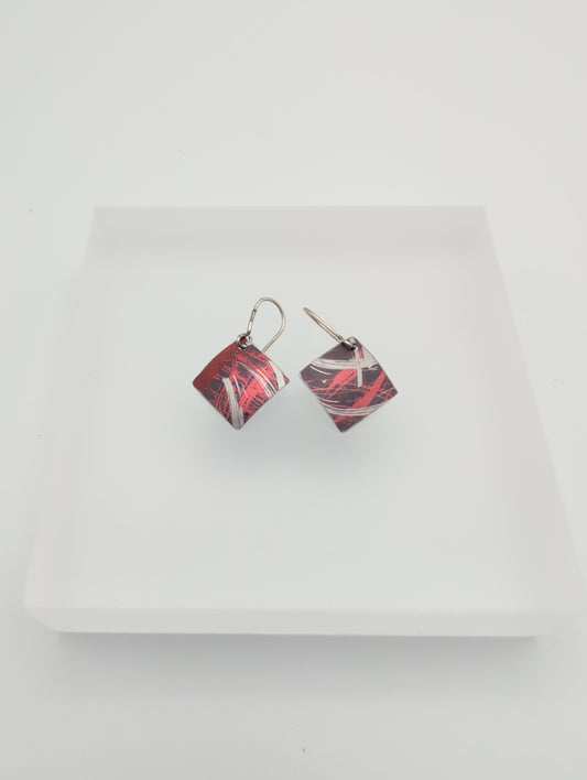 Printed aluminium small square earrings