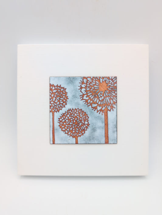 Small enamel panel - three seedheads