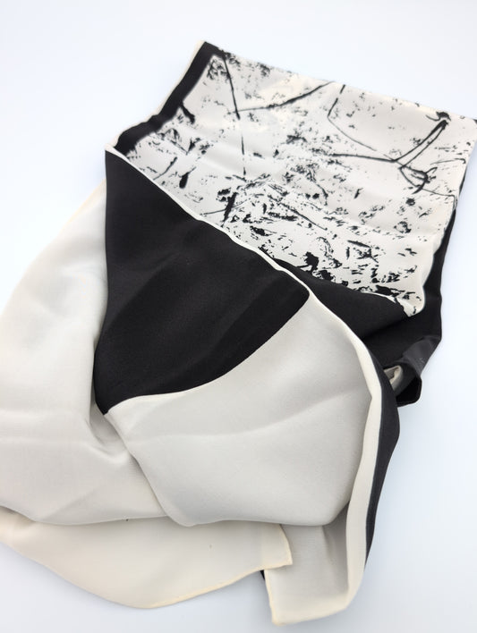 'Zedar' black & white silk scarf