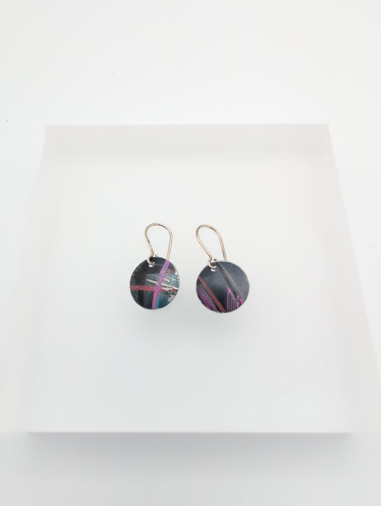Printed aluminium small disc earrings