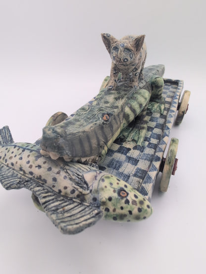 "The Fish Eaters" ceramic sculpture