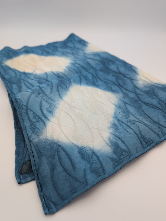 Indigo shibori vintage kimono silk scarf