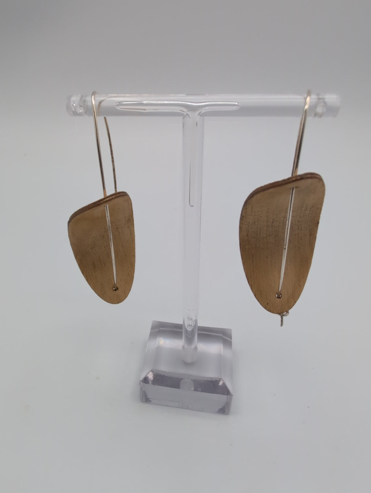 Oval earings - Large.  Birch plywood and unhallmarked silver wire