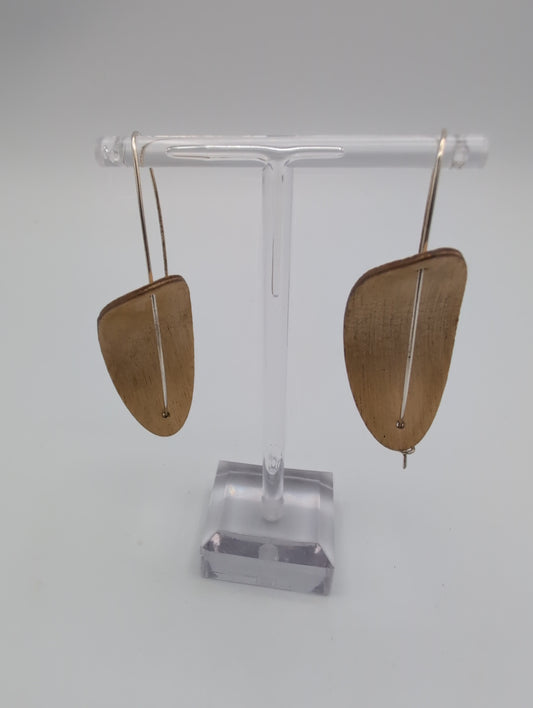 Oval earings - Large.  Birch plywood and unhallmarked silver wire