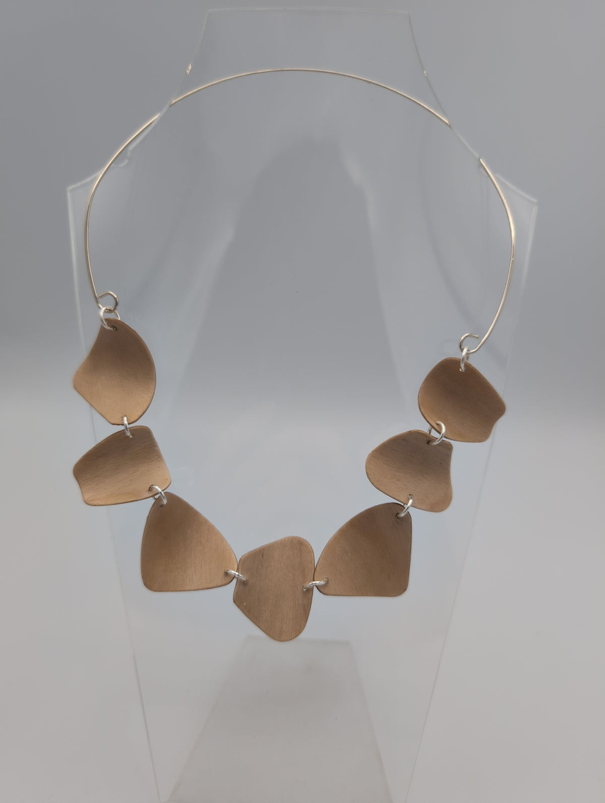 Birch plywood and unhallmarked silver wire chainlink necklace