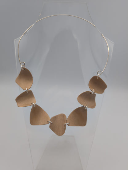 Birch plywood and unhallmarked silver wire chainlink necklace