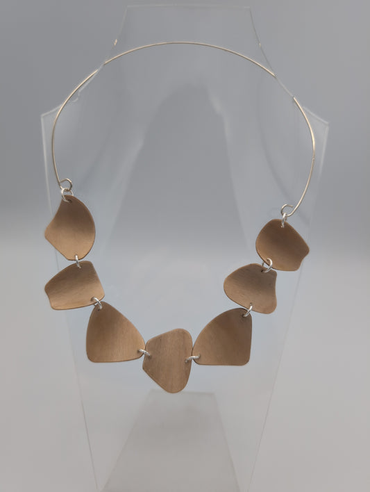Birch plywood and unhallmarked silver wire chainlink necklace