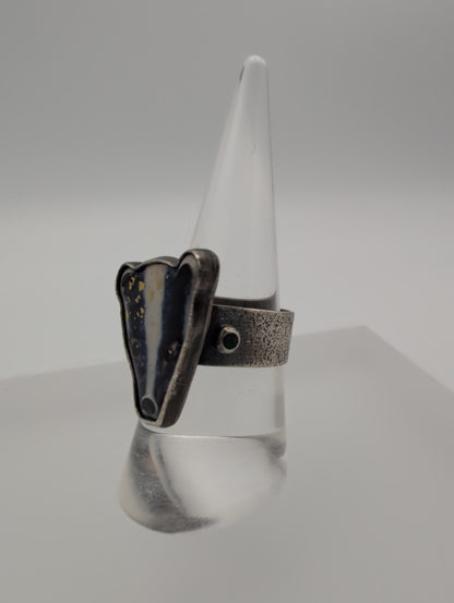 Enamel badger ring with emerald