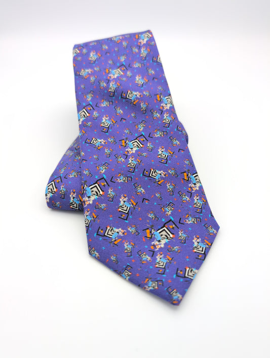 'Swirling Tankers' silk tie in purple