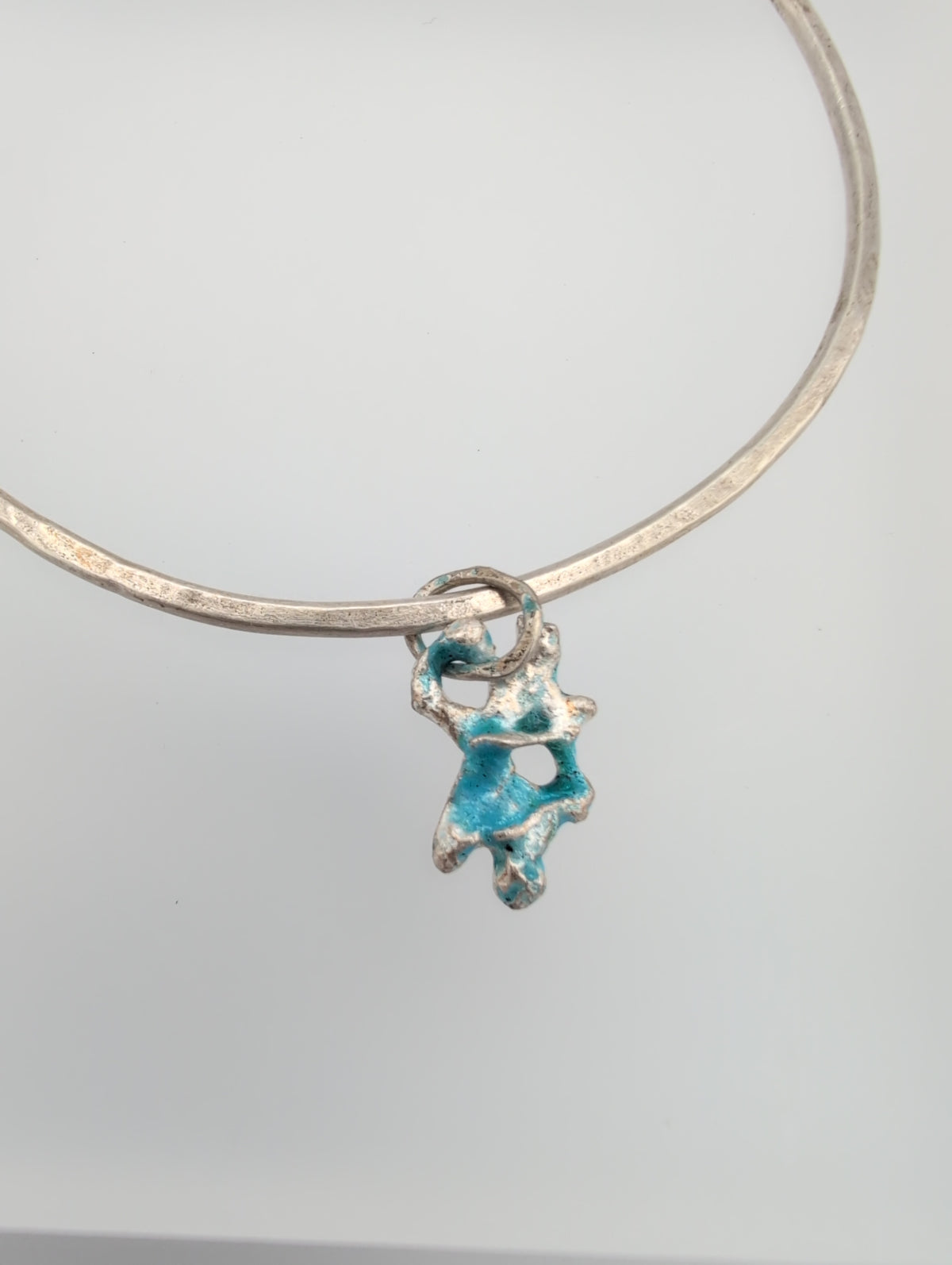 Recycled silver bangle with enamel charm