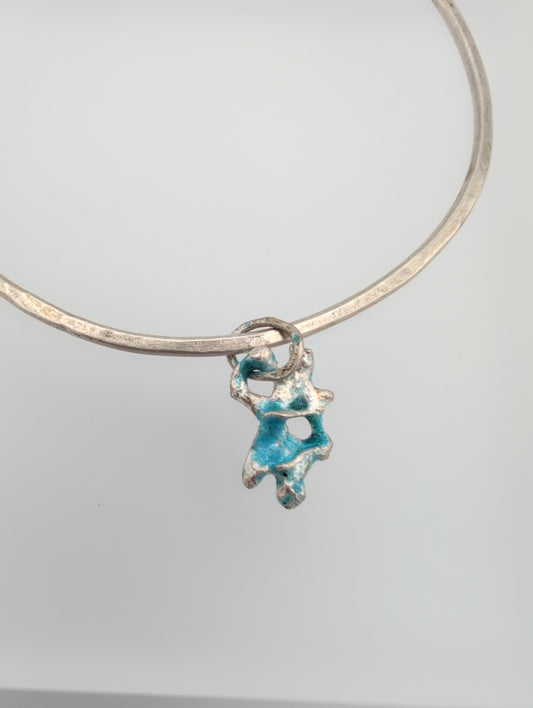 Recycled silver bangle with enamel charm