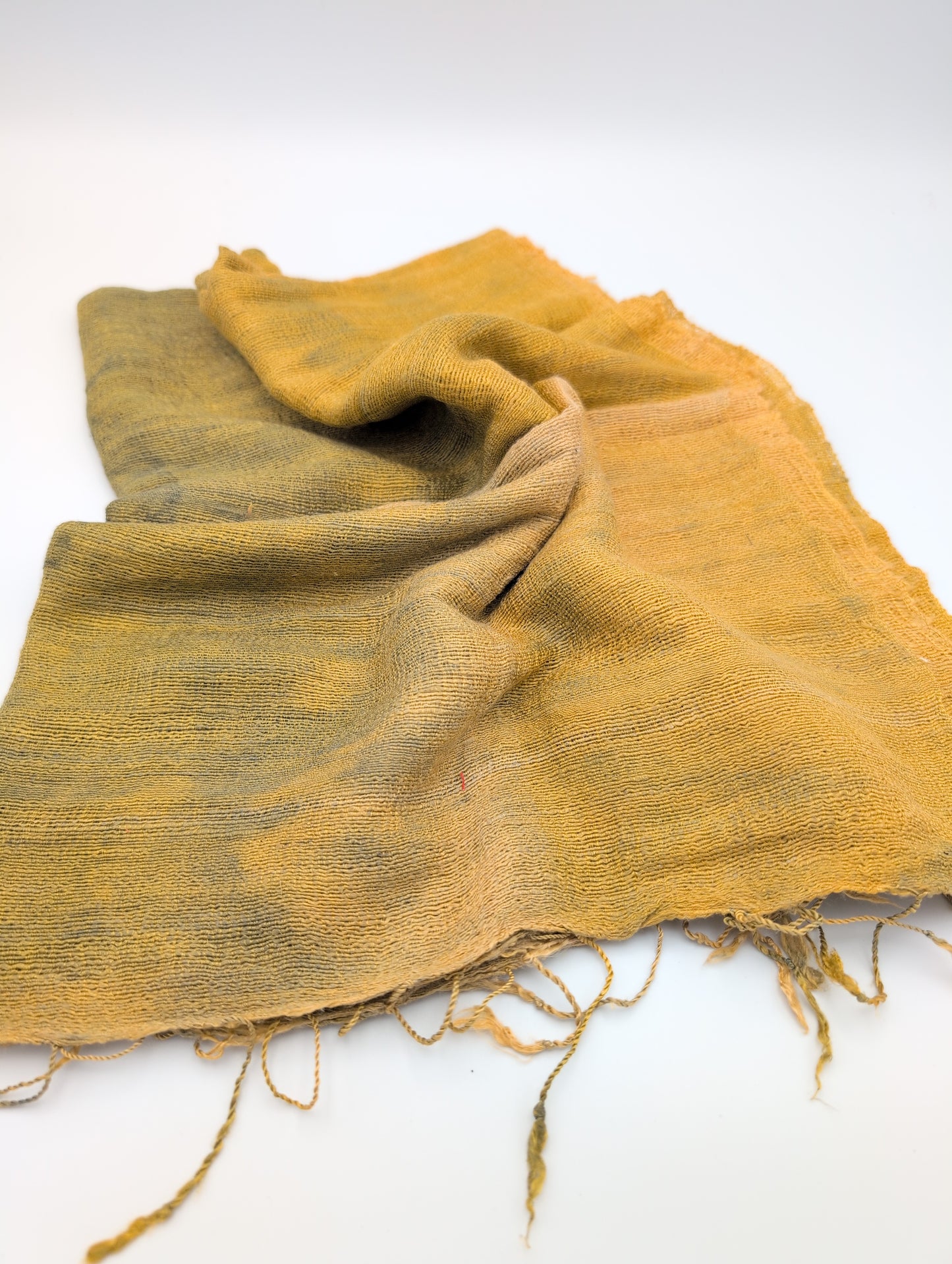 Handwoven rhubarb & indigo shibori Thai silk scarf