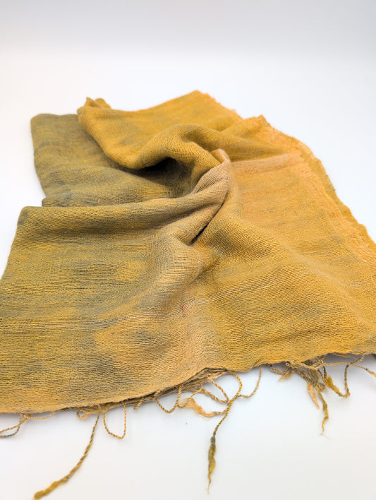 Handwoven rhubarb & indigo shibori Thai silk scarf