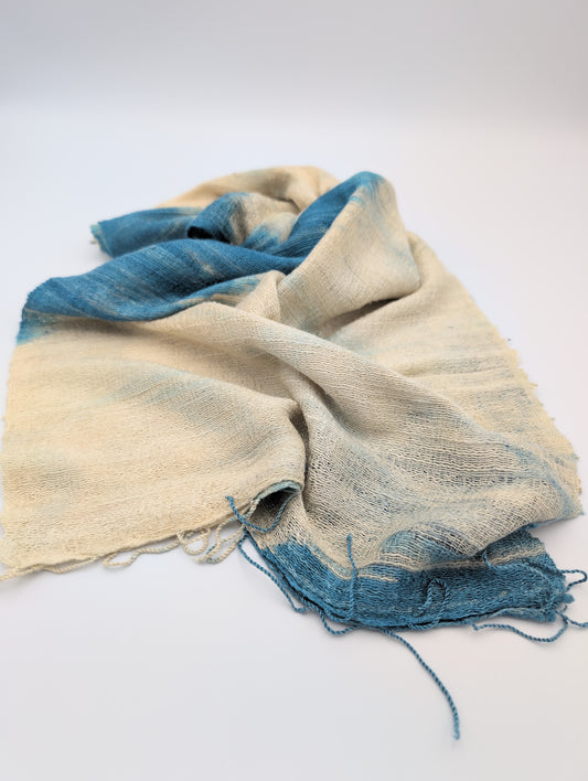 Hand woven Thai silk indigo shibori scarf