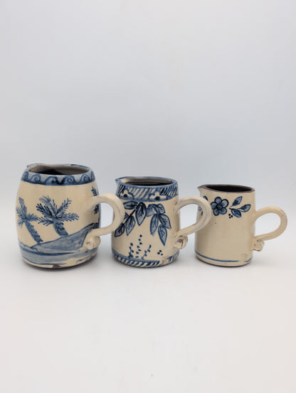Hand thrown blue and white jug