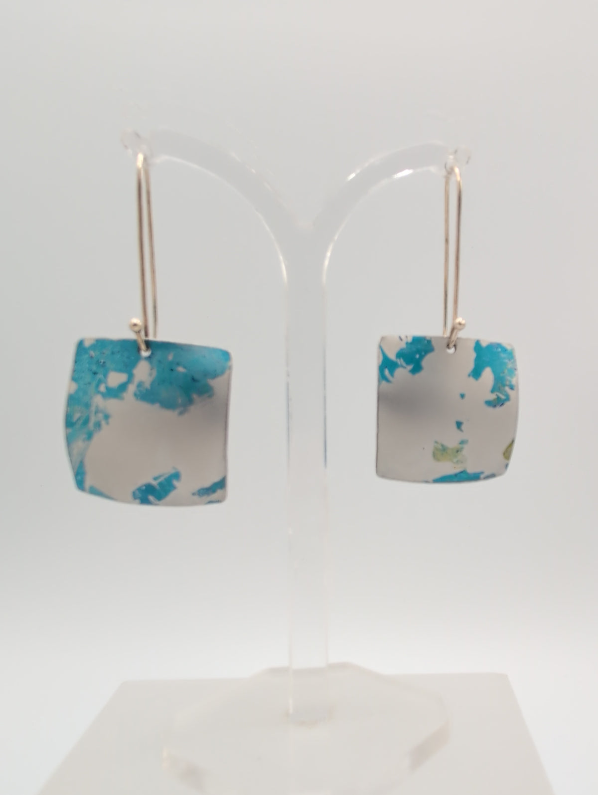 Printed aluminium large square earrings
