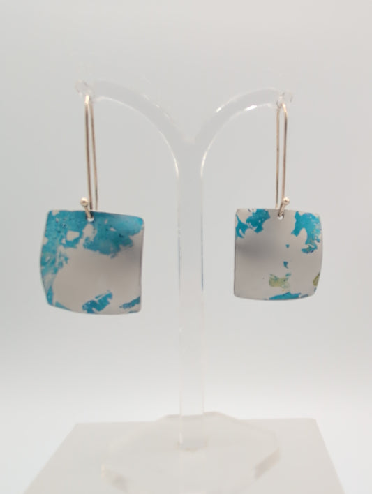 Printed aluminium large square earrings