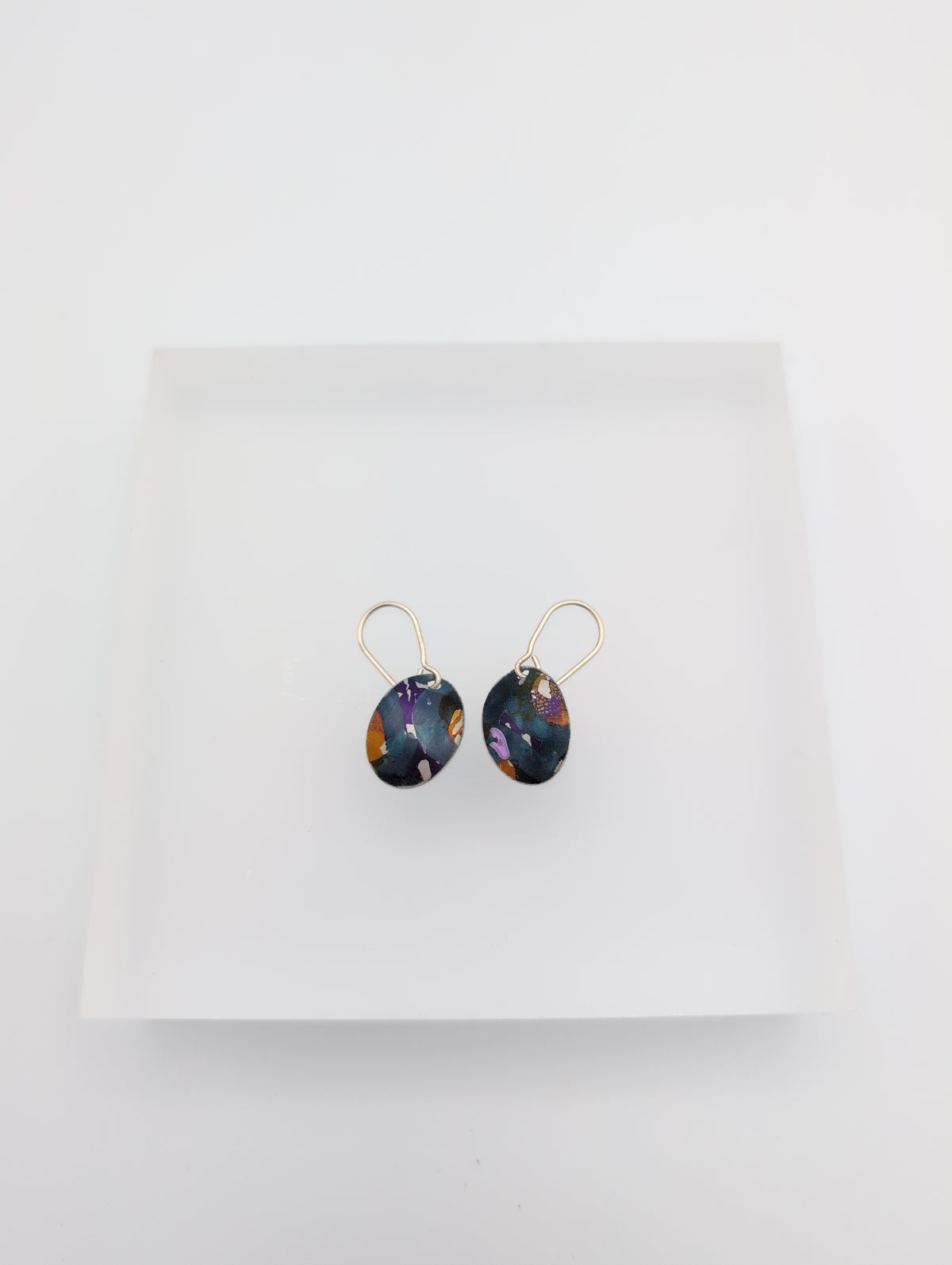 Printed aluminium oval earrings