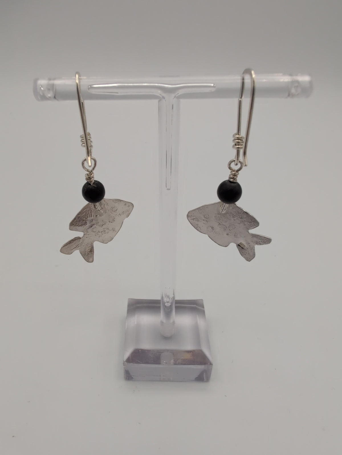 Fish Earrings with Black Onyx Bead