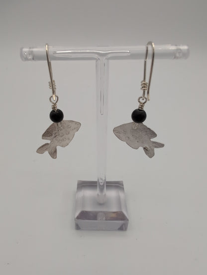 Fish Earrings with Black Onyx Bead