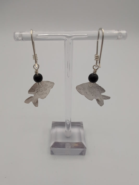 Fish Earrings with Black Onyx Bead