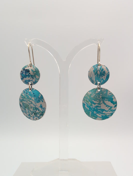 Printed aluminium double disc earrings