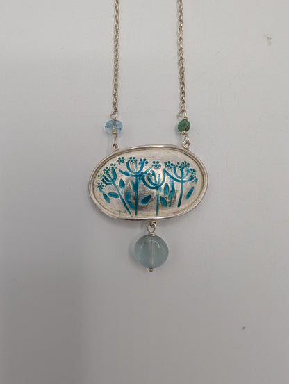 Silver & enamel agapanthus necklace