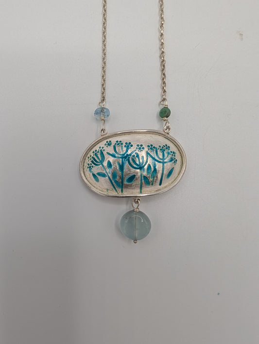 Silver & enamel agapanthus necklace