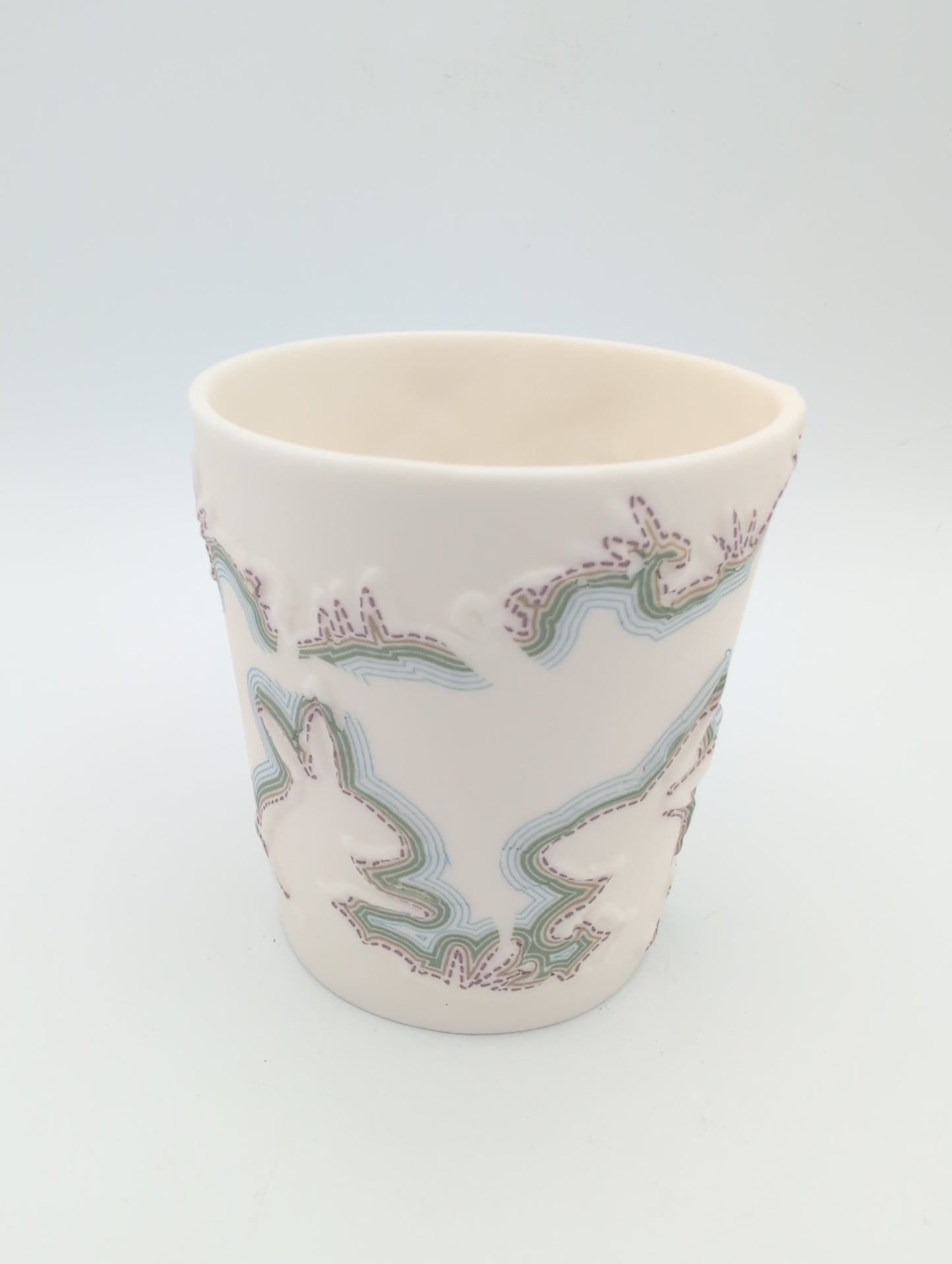 Porcelain beaker striped multicolour bunny