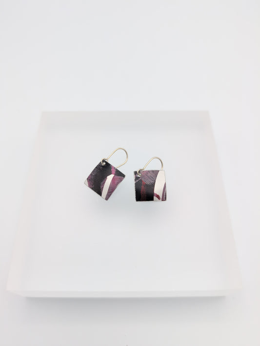 Printed aluminium small square earrings