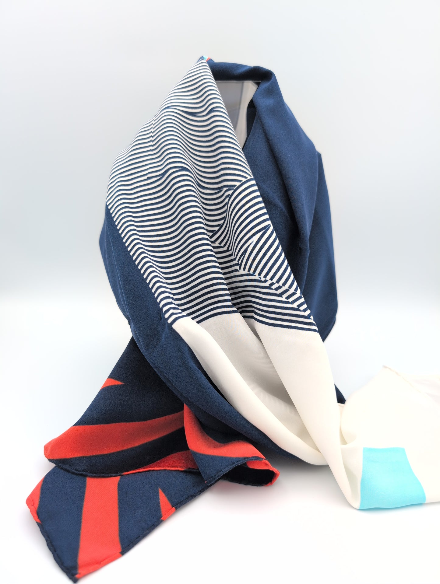 'Princess Noushi' blue & red silk scarf