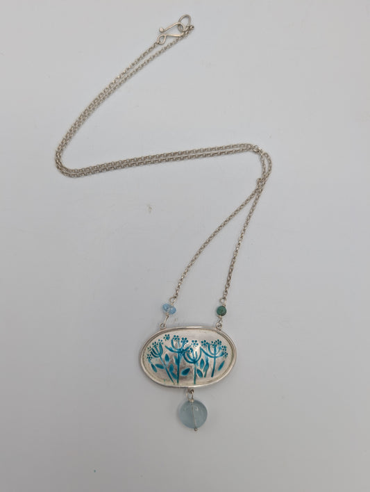 Silver & enamel agapanthus necklace