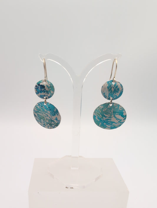 Printed aluminium double disc earrings