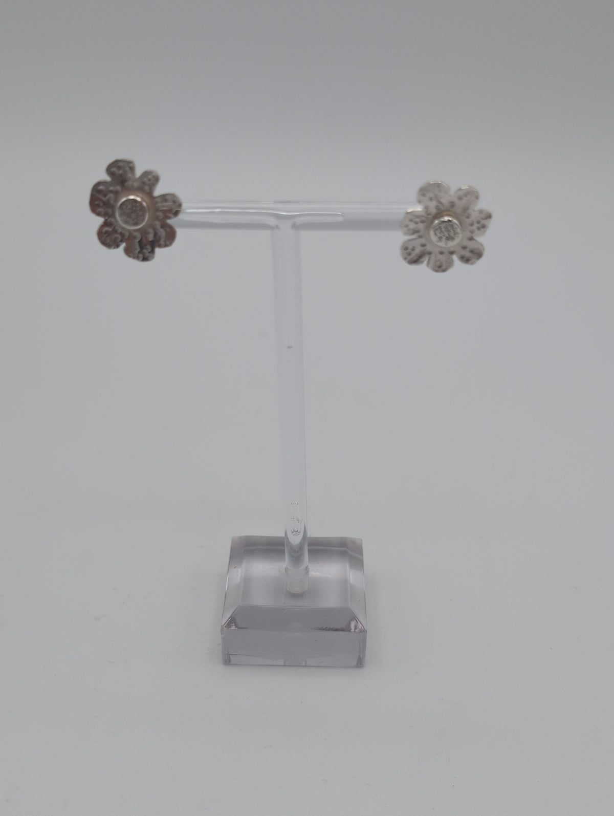 Silver Flower Earrings Textured