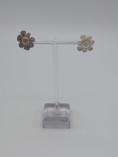 Silver Flower Earrings Textured
