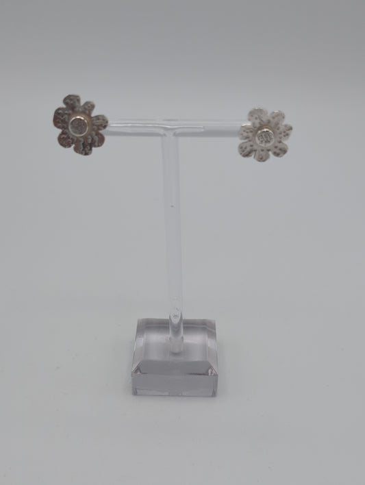 Silver Flower Earrings Textured